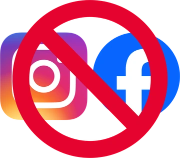 Instagram and Facebook logos with a no entry sign across them
